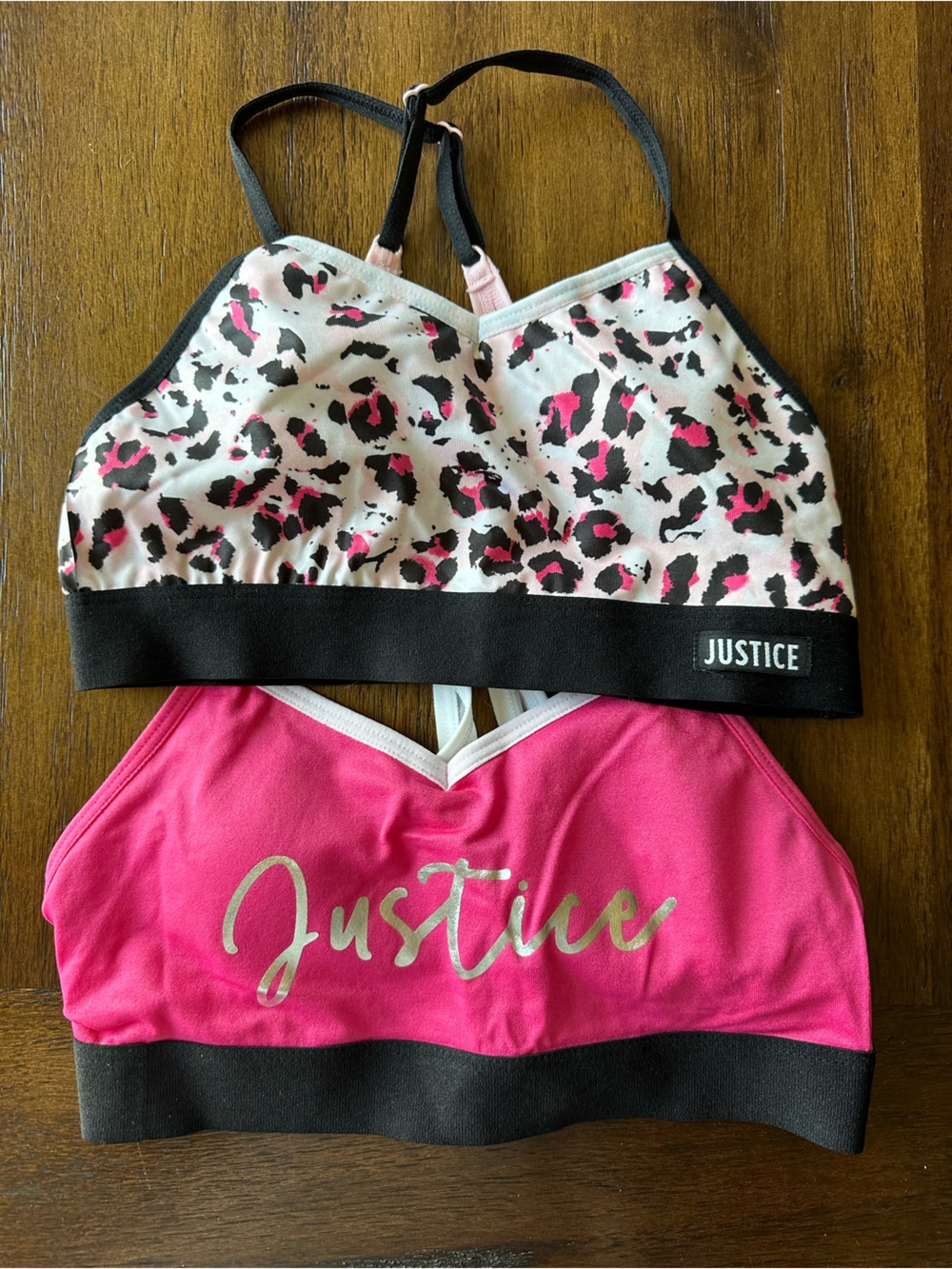 Justice Girls Pink & Ivory Leopard Print Double Sports Bra Set-size 28